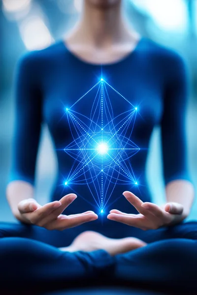 Person Meditating With Glowing Geometric Energy Field