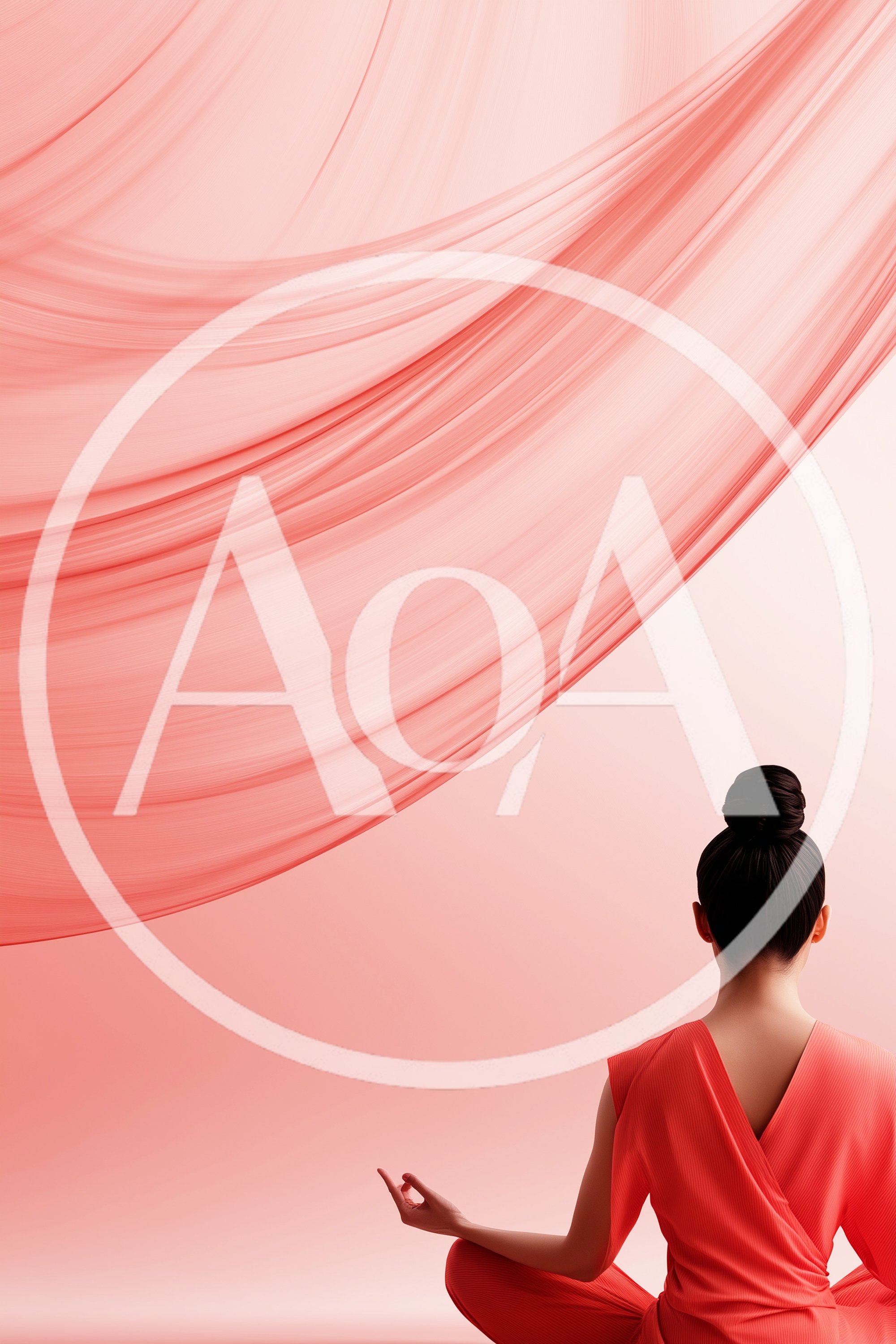 Woman Practicing Yoga In Minimalist Coral Studio