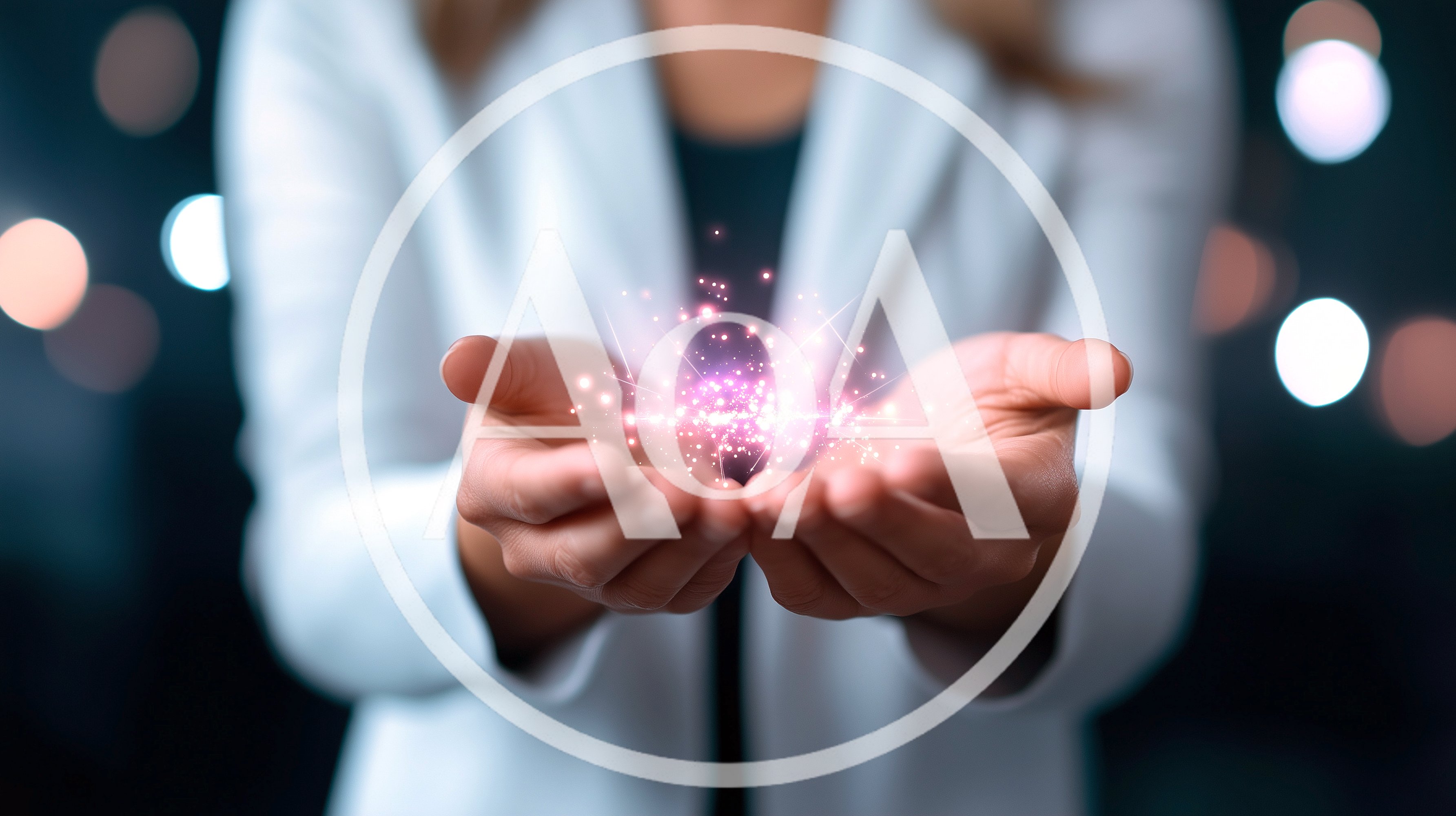 Businesswoman Holding Glowing Digital Particles In Hands