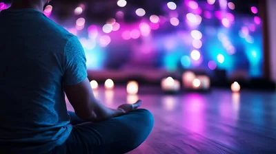 Man Meditating In A Serene Yoga Studio