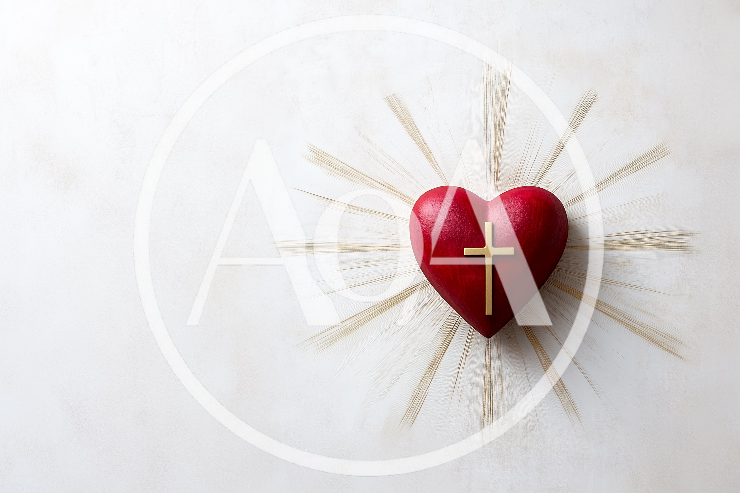 Red Heart With Gold Cross And Radiant Light Rays