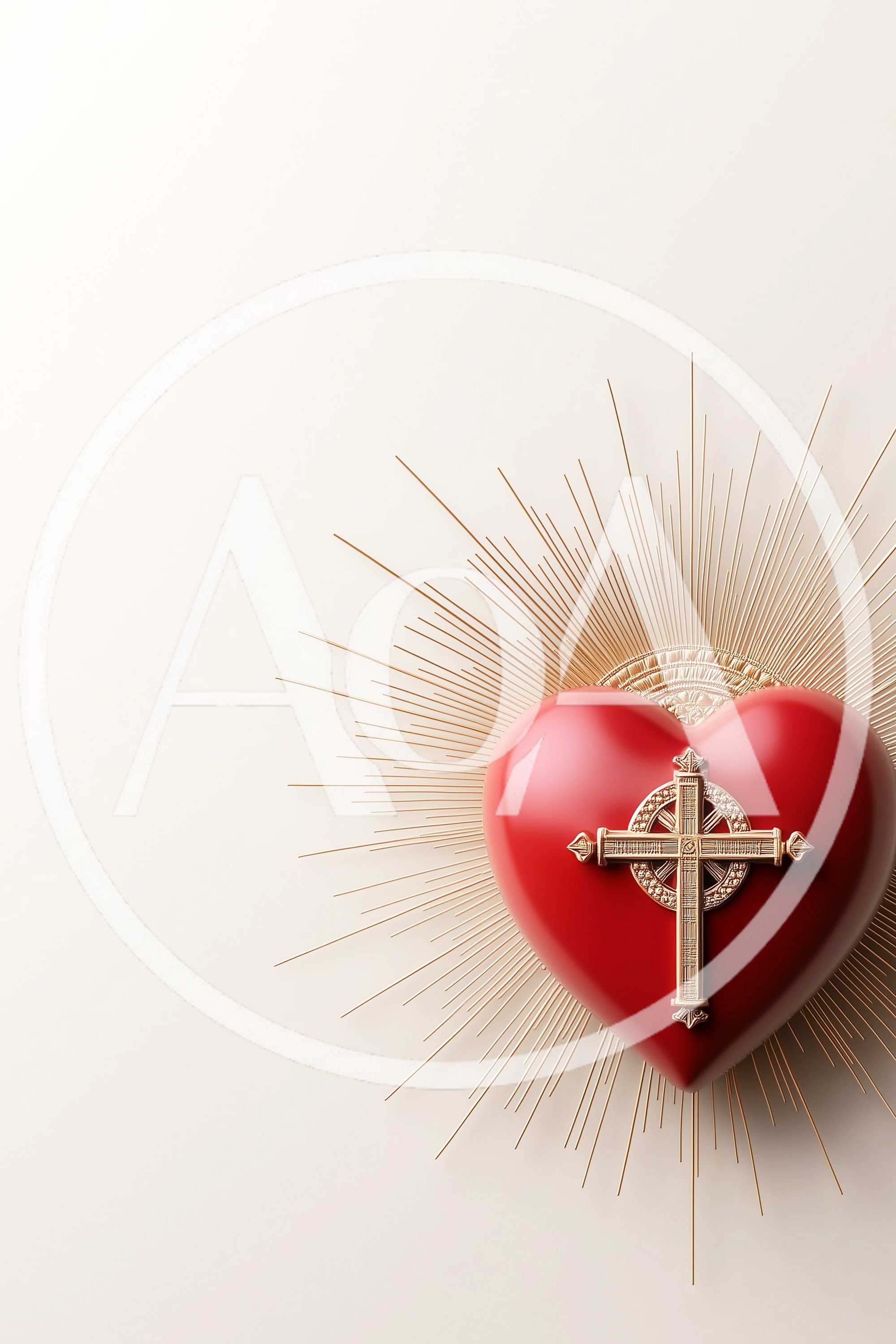 Sacred Heart Symbol With Golden Cross And Sunburst