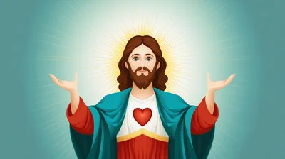 Illustration Of Jesus Christ With Open Arms And Heart