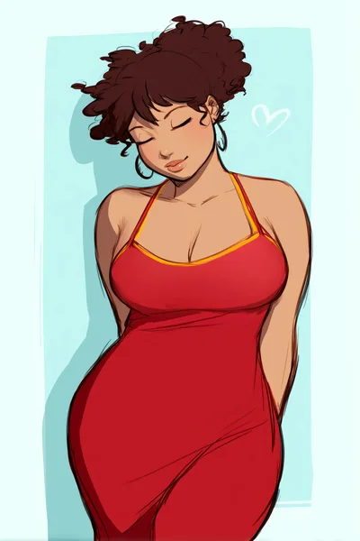 Digital Illustration Of A Curvy Woman In Red Dress