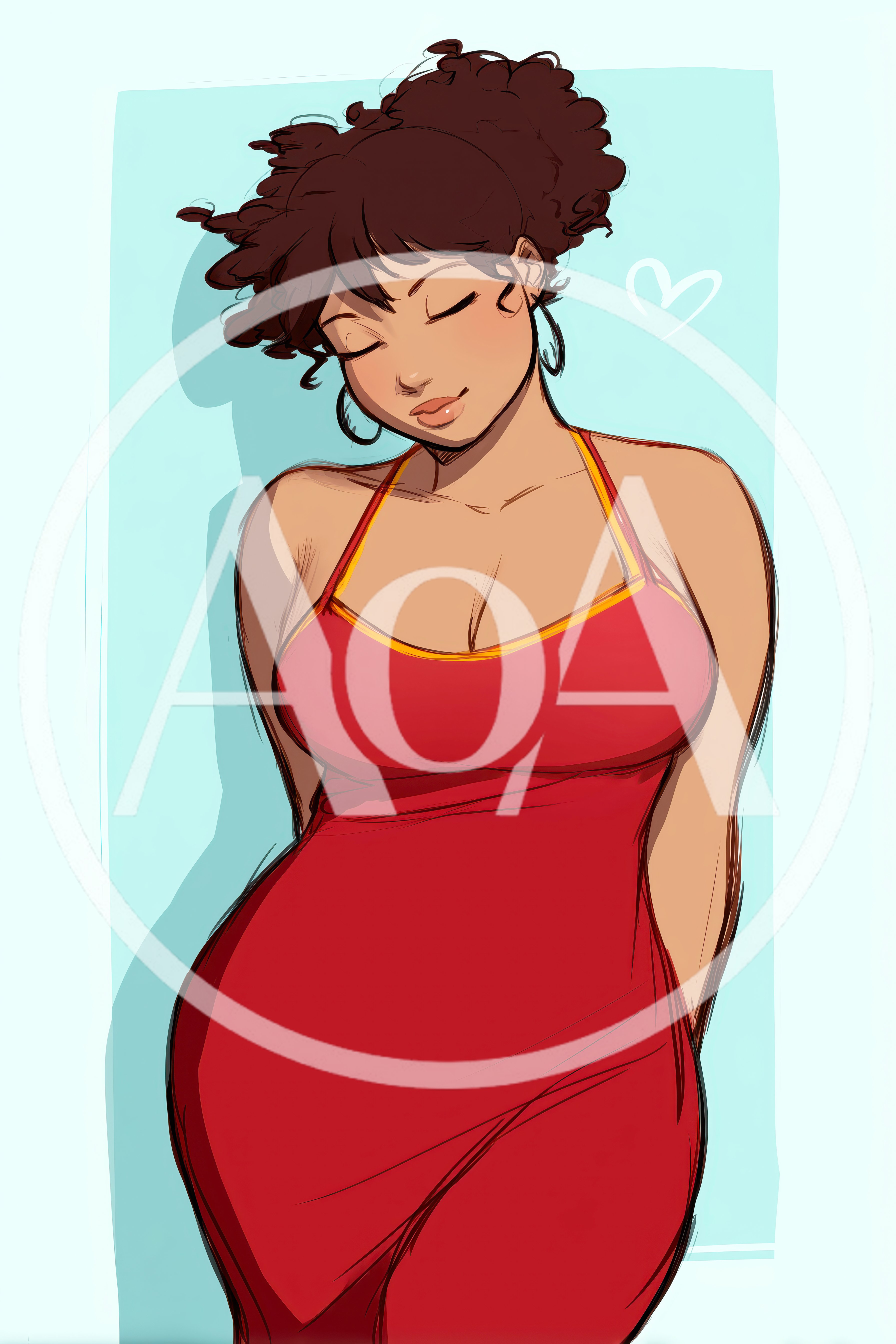 Digital Illustration Of A Curvy Woman In Red Dress