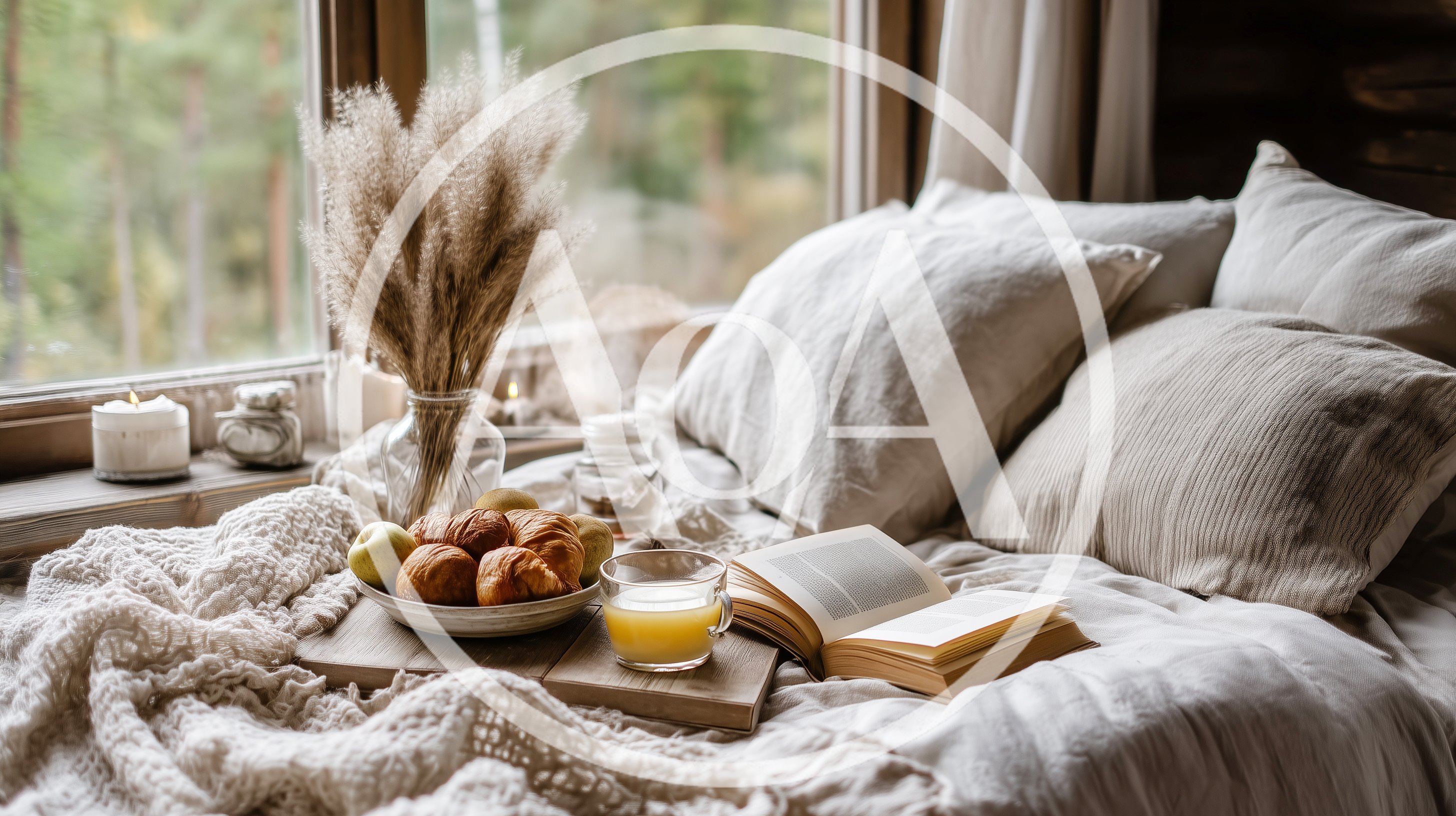 Cozy Morning Breakfast In Bed With Book