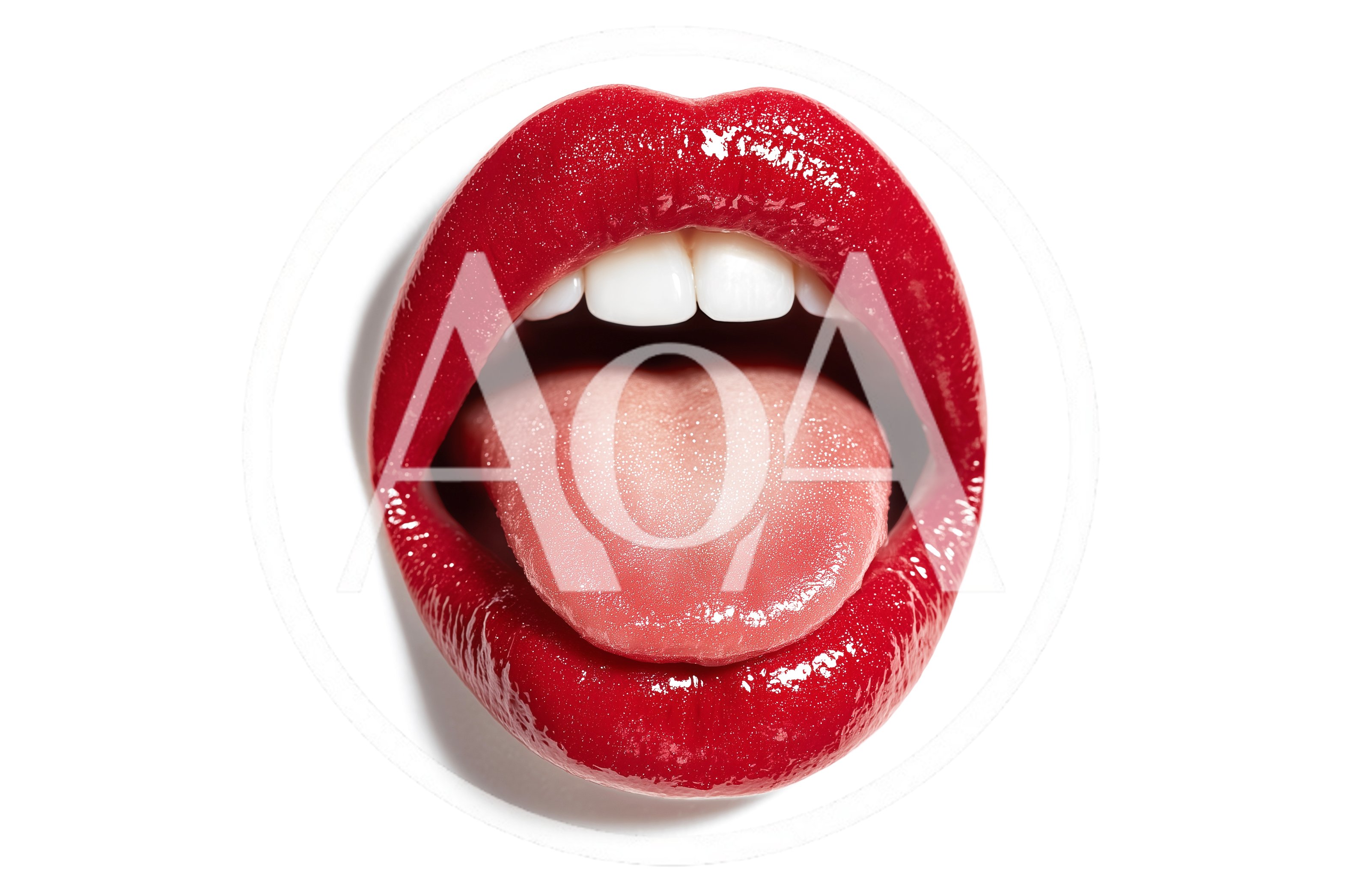 Close Up Of Woman With Red Lipstick Sticking Out Tongue