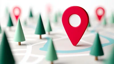 3D Map Pin Marker With Stylized Forest Landscape