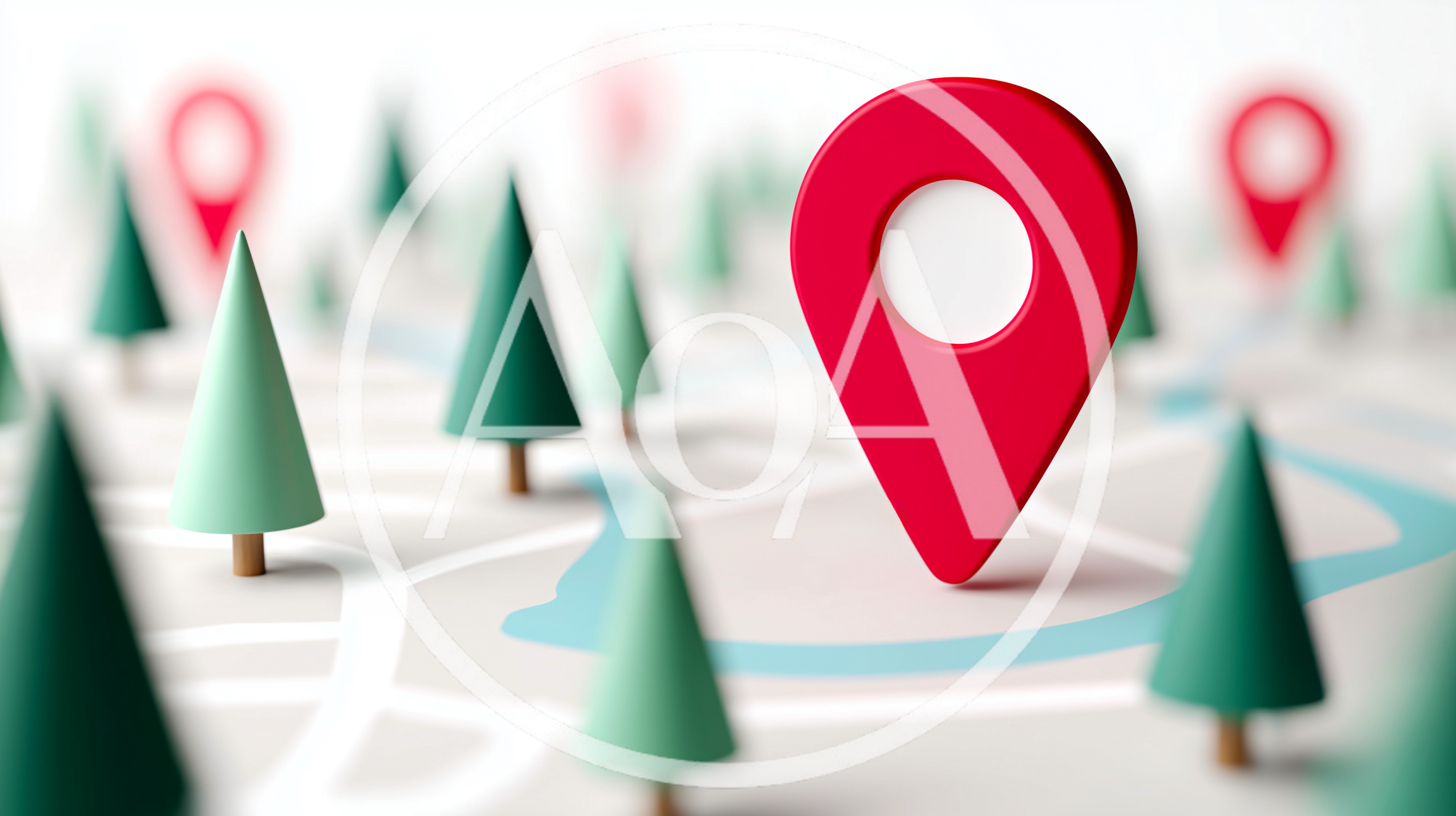 3D Map Pin Marker With Stylized Forest Landscape