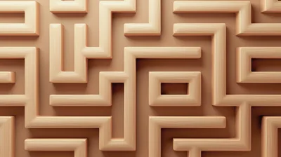 Abstract 3D Maze Pattern With Textured Beige Walls