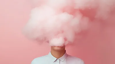 Person With Head Obscured By Pink Smoke
