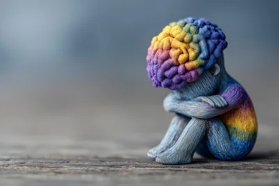 Small Figurative Sculpture Of A Sad Child With Brain