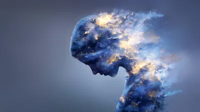 Surreal Silhouette Of A Human Head Dissolving Into Cosmic Clouds