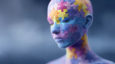 Human Head Made Of Colorful Jigsaw Puzzle Pieces