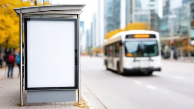 Blank Advertising Billboard at a City Bus Stop