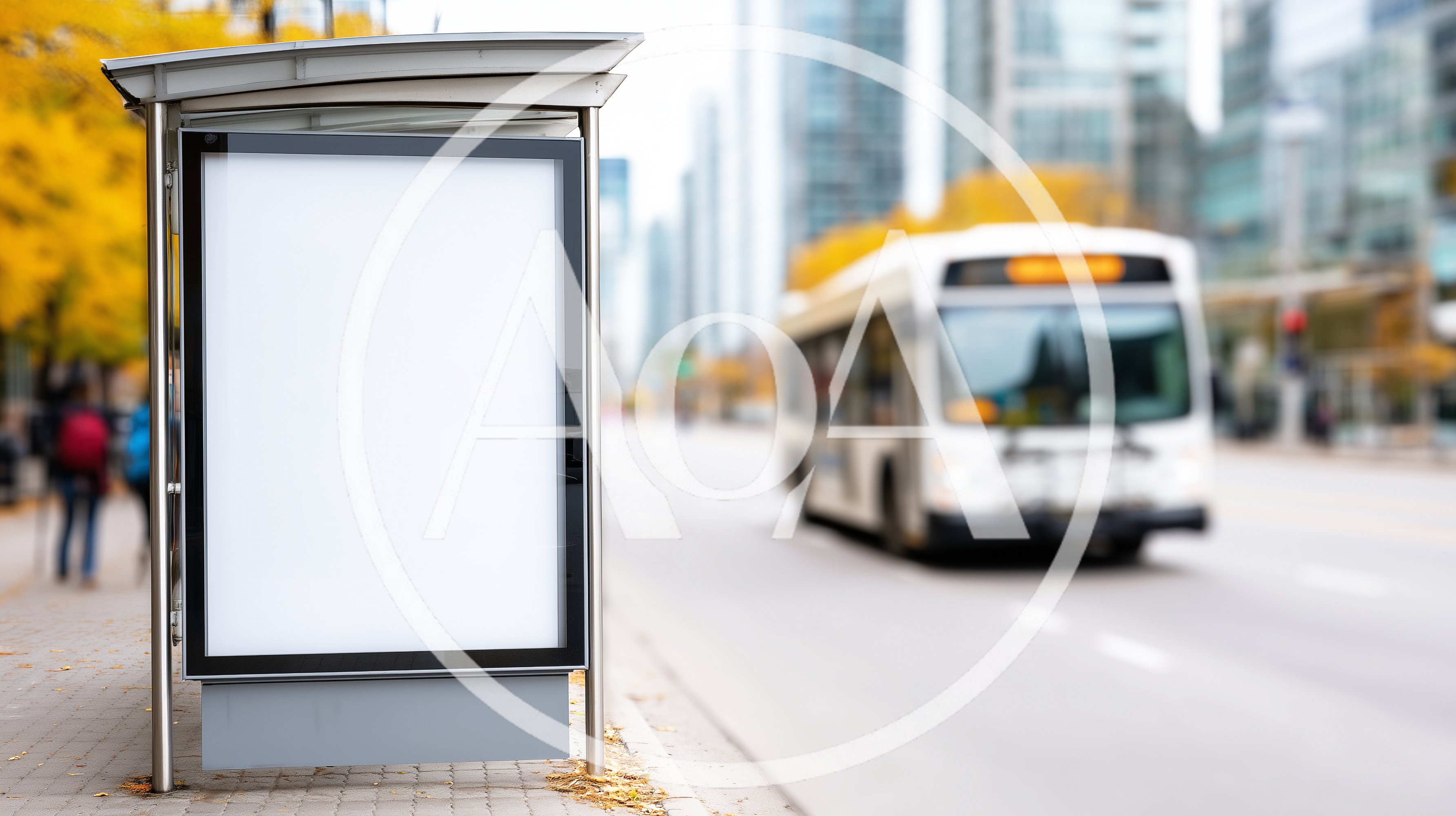 Blank Advertising Billboard at a City Bus Stop