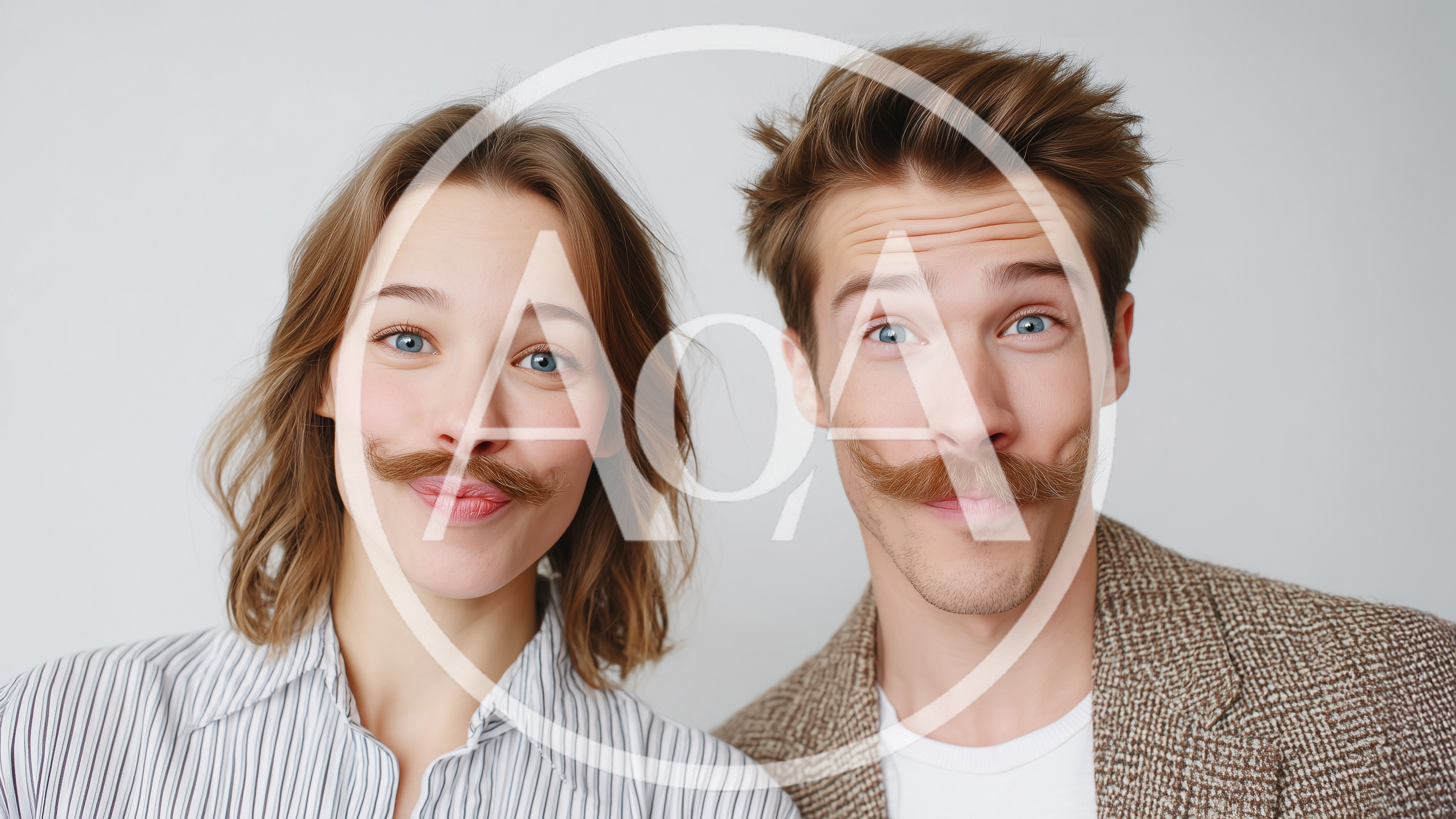 Young Couple Posing With Fake Mustaches
