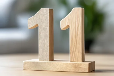 Wooden Number Eleven Standing On A Table