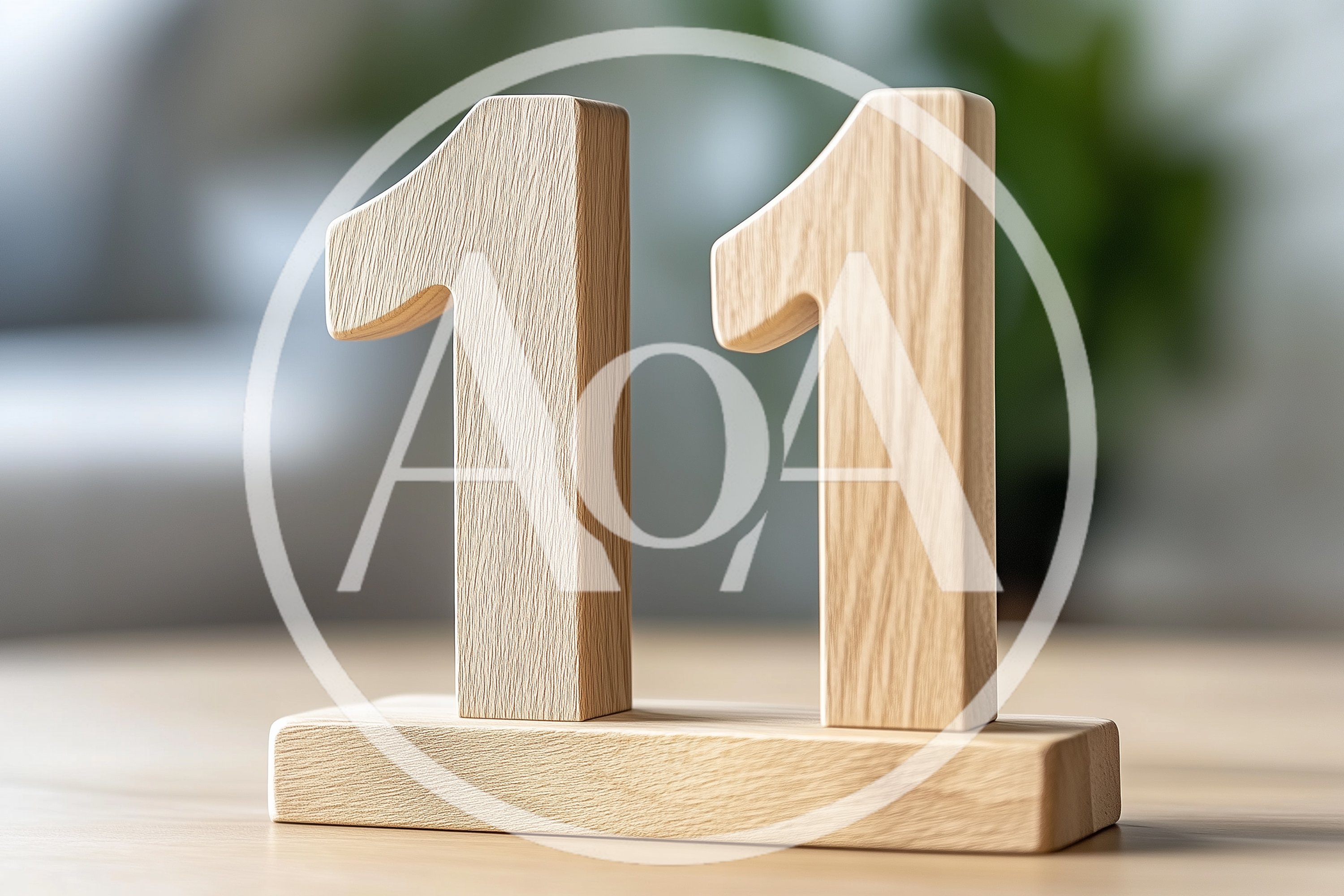 Wooden Number Eleven Standing On A Table
