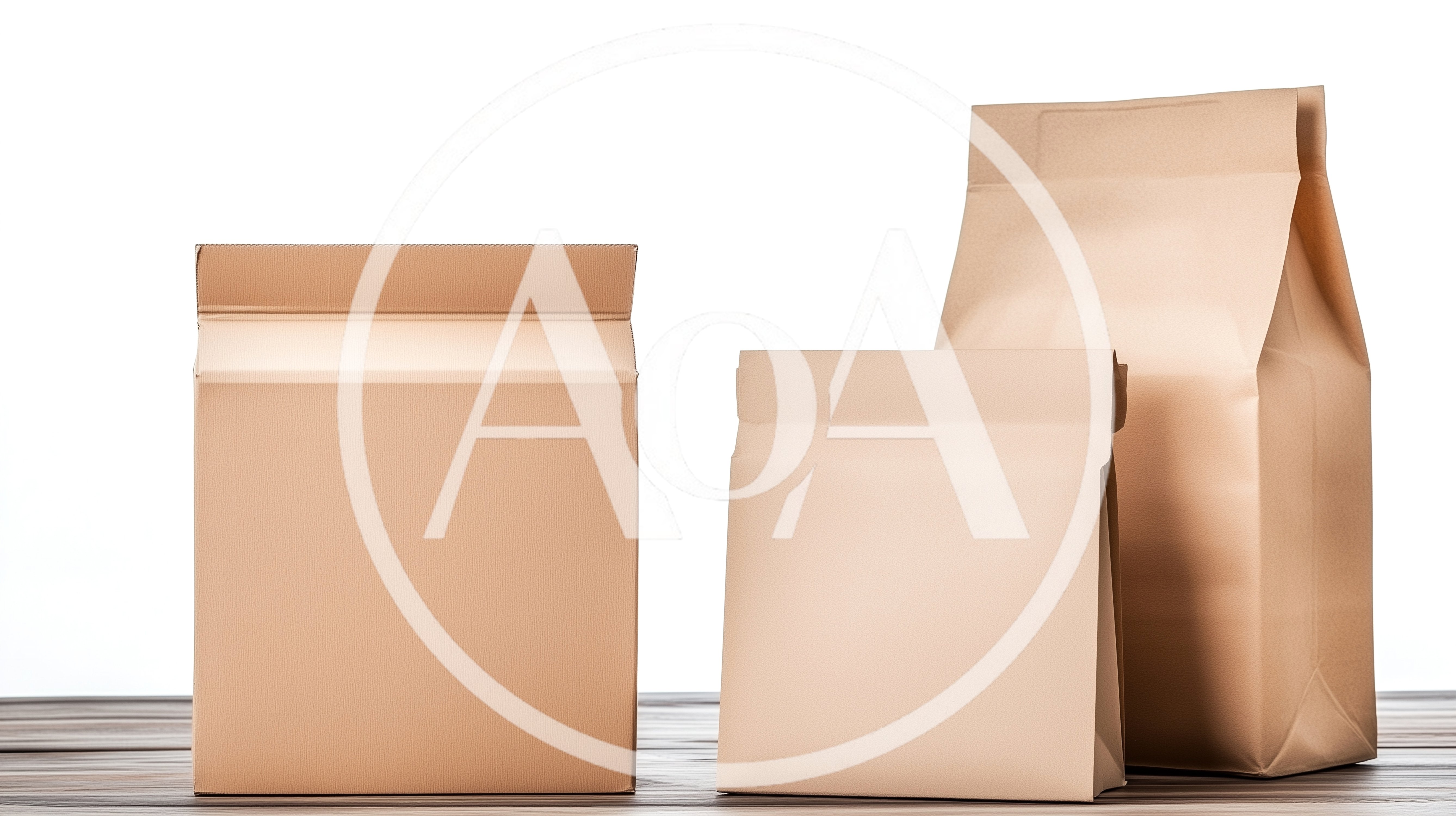 Three Brown Paper Packaging Bags On Wooden Table