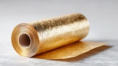 Roll Of Metallic Gold Foil On Marble Surface