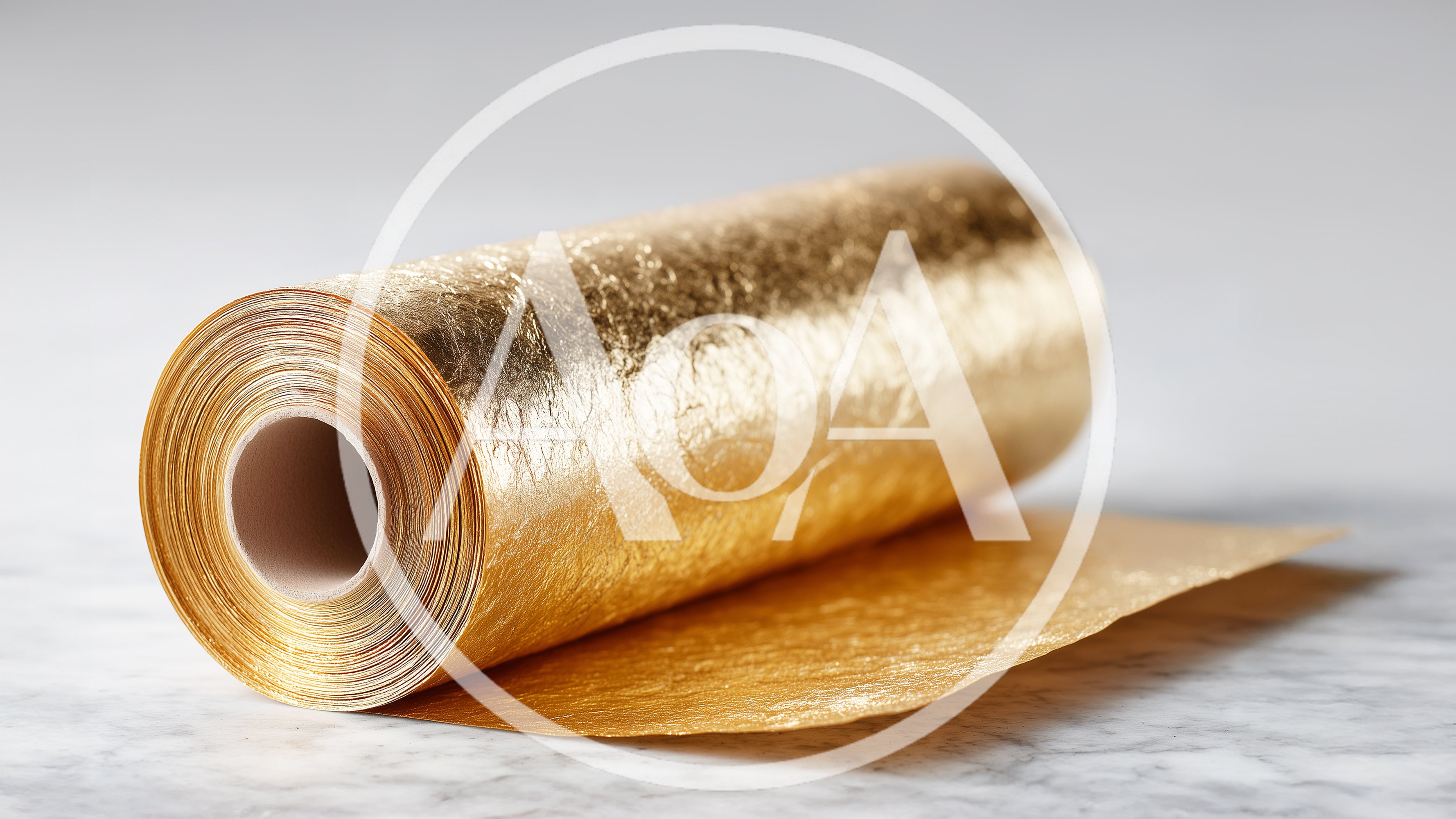 Roll Of Metallic Gold Foil On Marble Surface