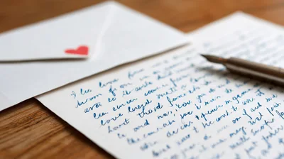 Handwritten Love Letter With Fountain Pen On Wooden Table