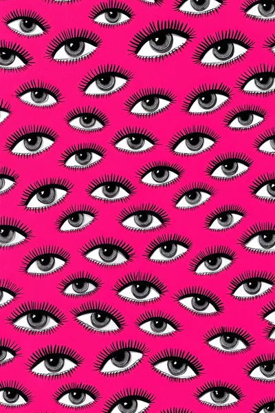 Pattern Of Stylized Human Eyes On Pink Background