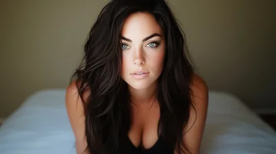Portrait Of A Young Woman With Freckles And Green Eyes
