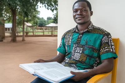 African Man Reading A Book Outdoors