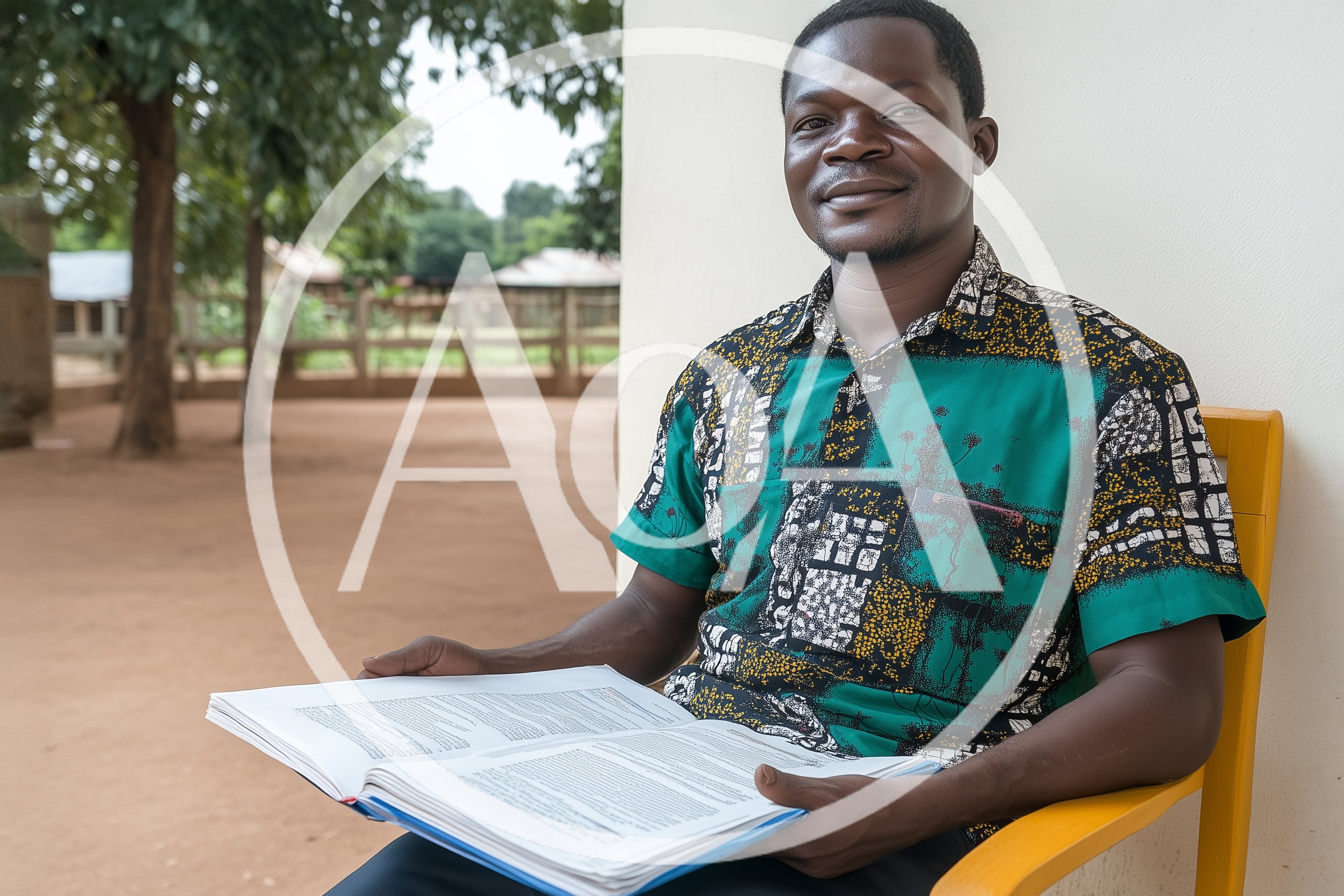 African Man Reading A Book Outdoors