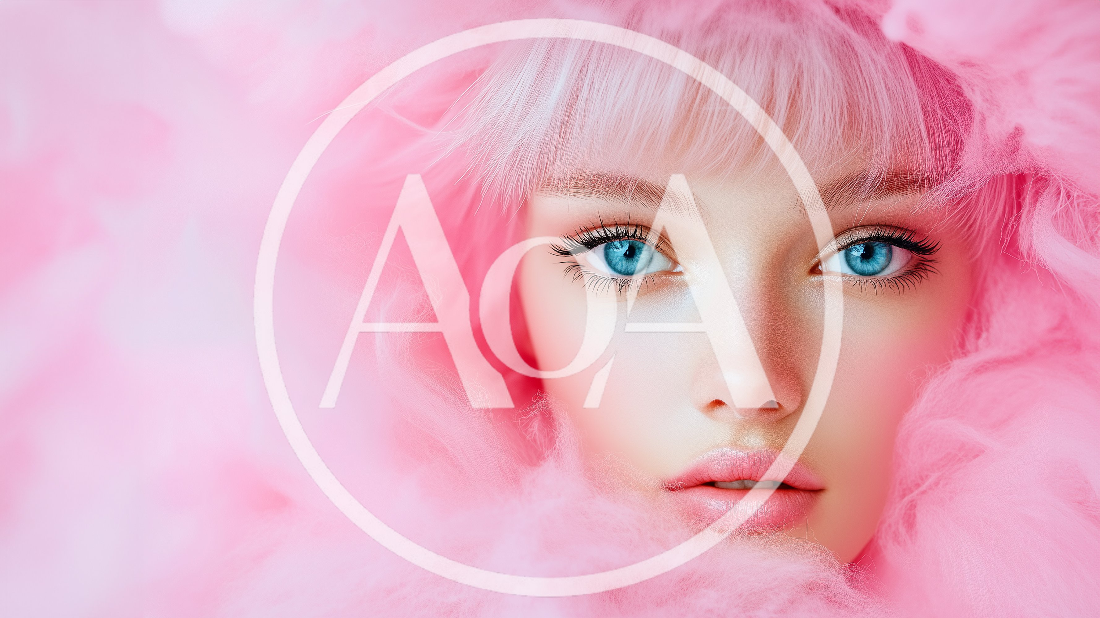 Portrait Of A Woman With Pink Hair And Blue Eyes