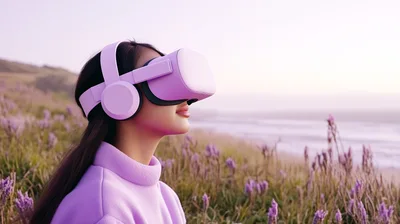 Young Woman Wearing Virtual Reality Headset Outdoors