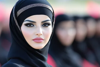 Portrait Of A Beautiful Woman Wearing A Black Hijab