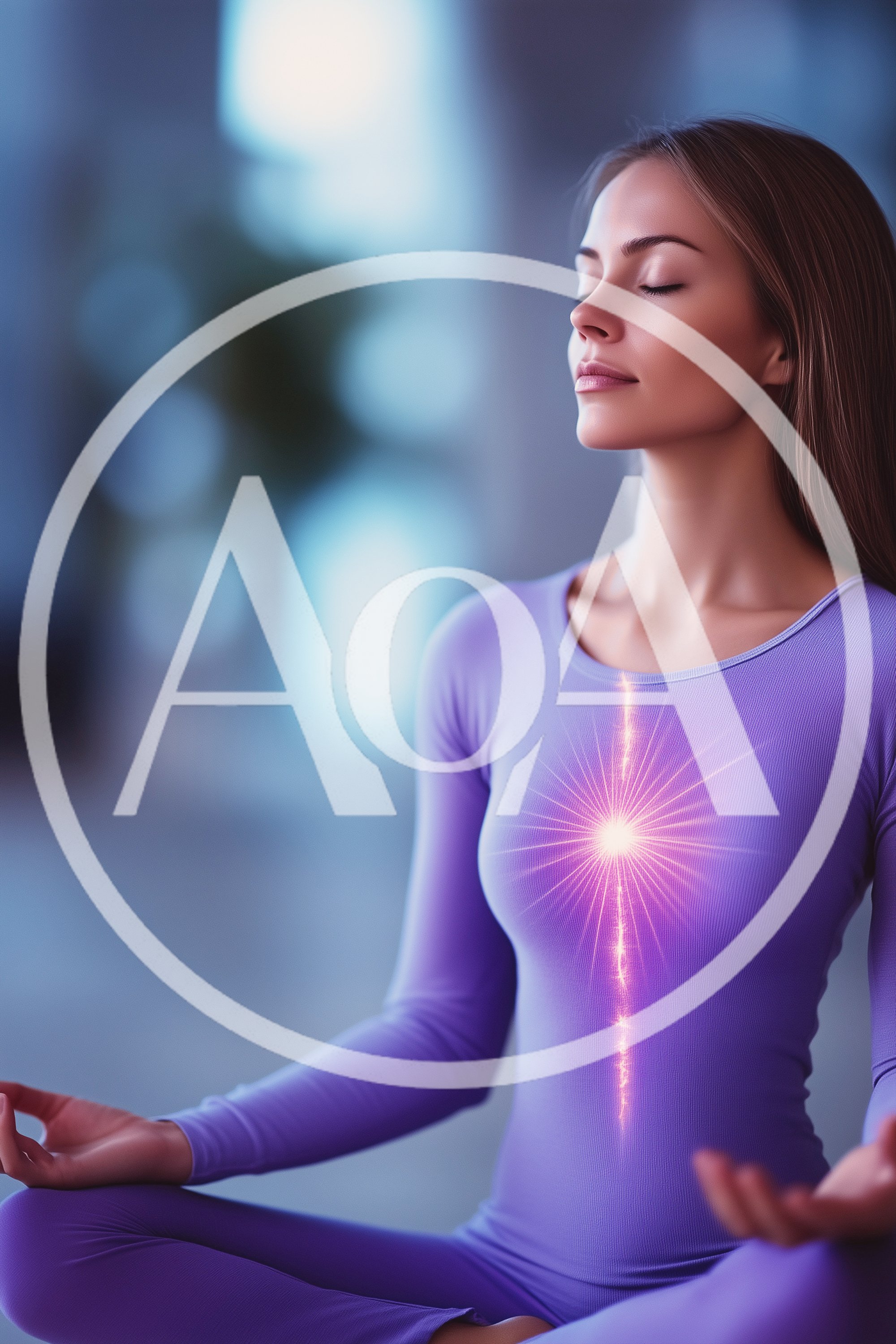 Woman Meditating With Glowing Heart Chakra Energy