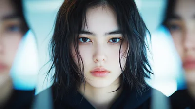Portrait Of A Young Woman With Dark Messy Hair