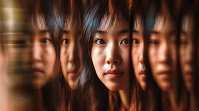 Multiple Exposure Portrait Of A Young Asian Woman