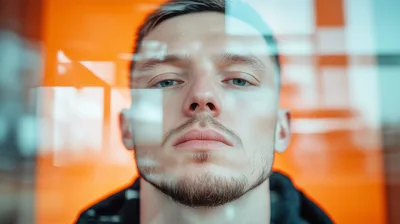 Portrait Of A Young Man Behind Glass