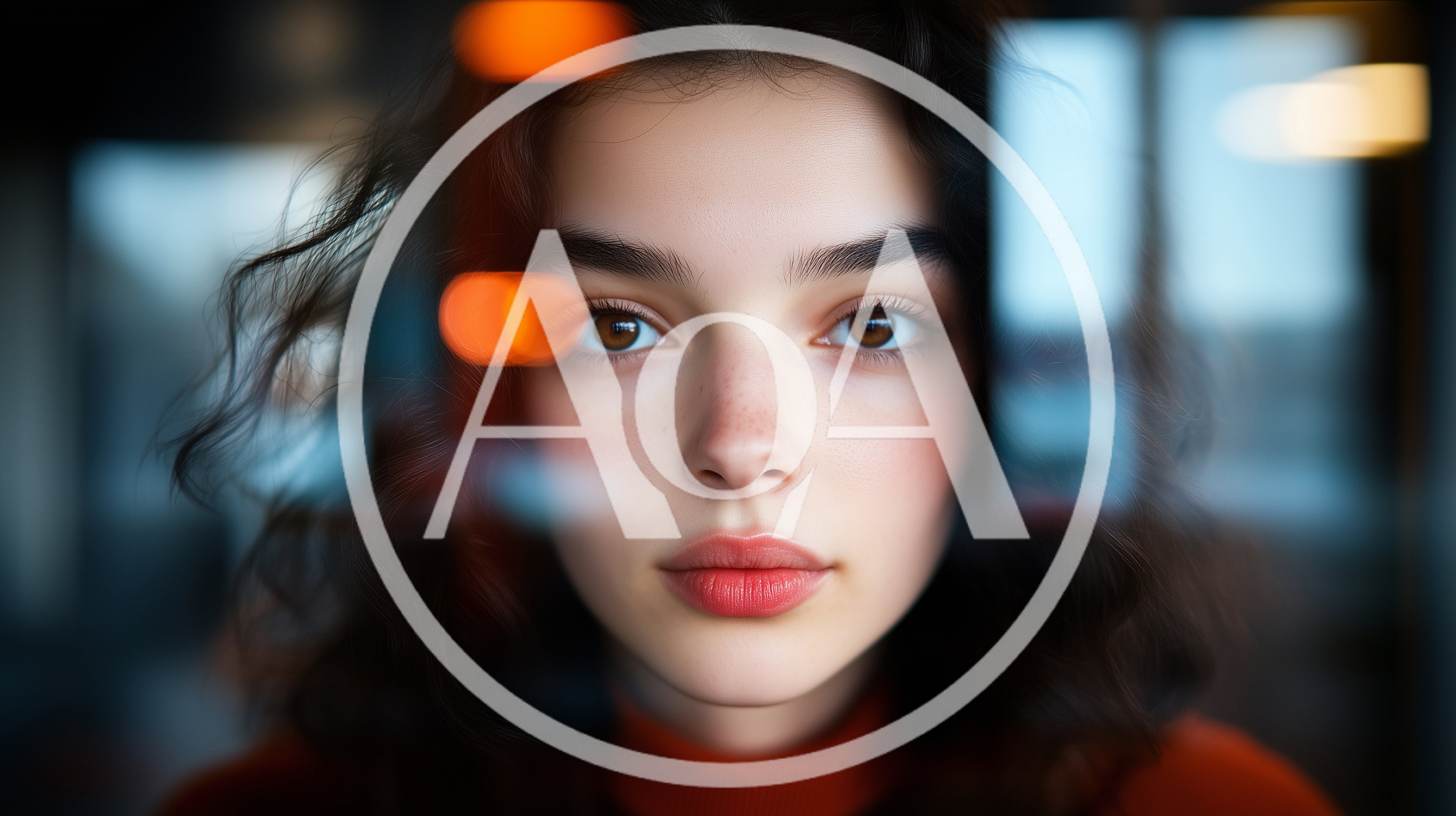 Close Up Portrait Of A Young Woman Behind Glass