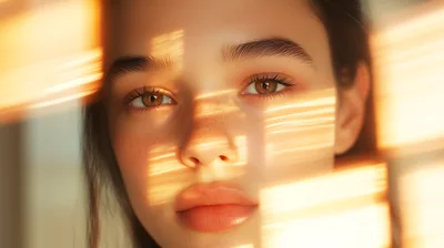 Close Up Portrait Of A Young Woman With Sunlight