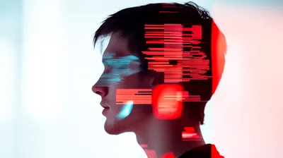 Profile Silhouette Of A Man With Digital Data Overlay