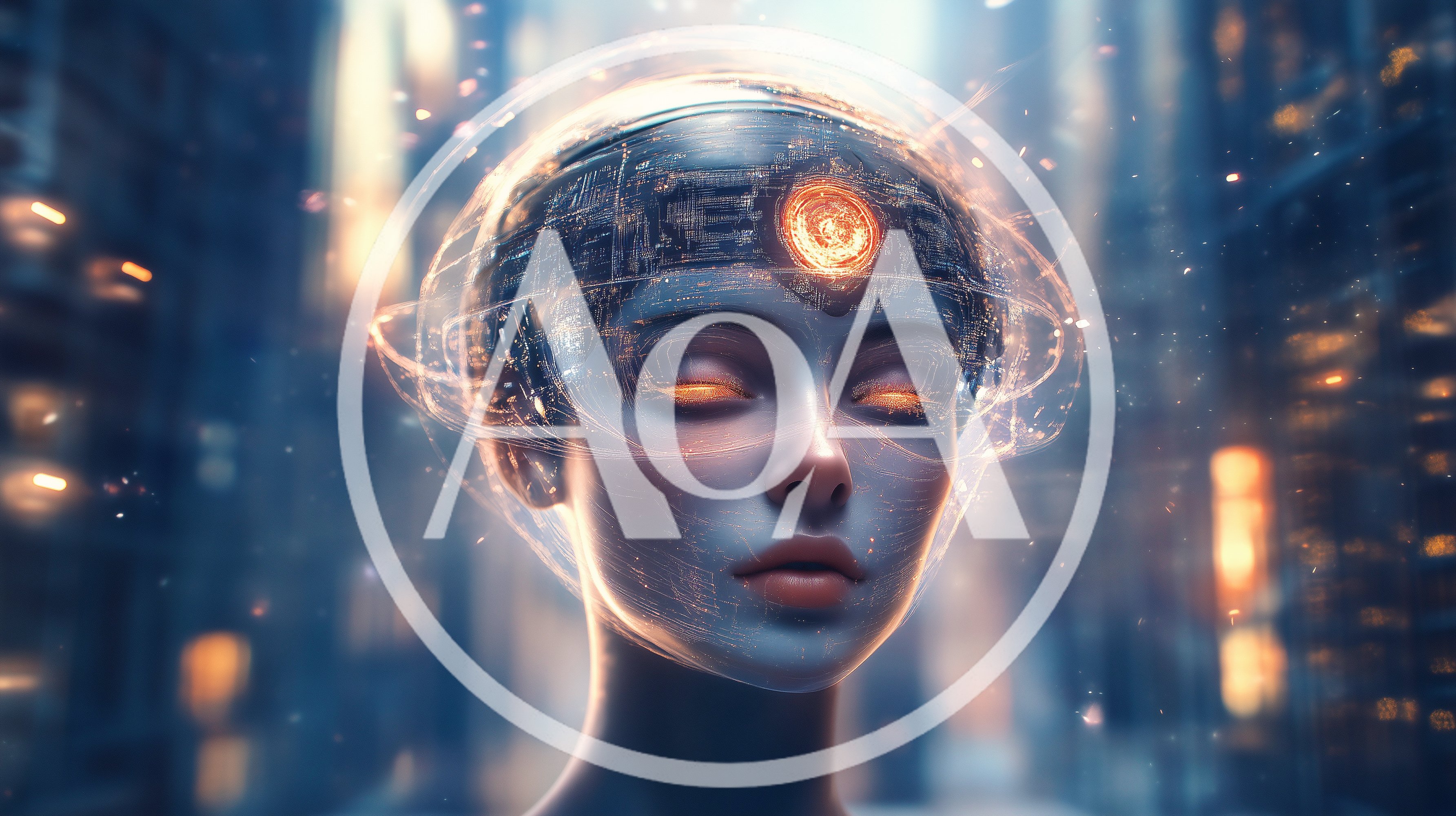 Futuristic Android Head With Glowing Digital Neural Interface