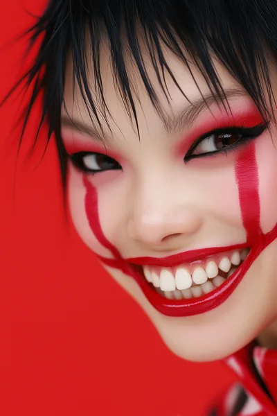Close Up Portrait Of Woman With Artistic Clown Makeup