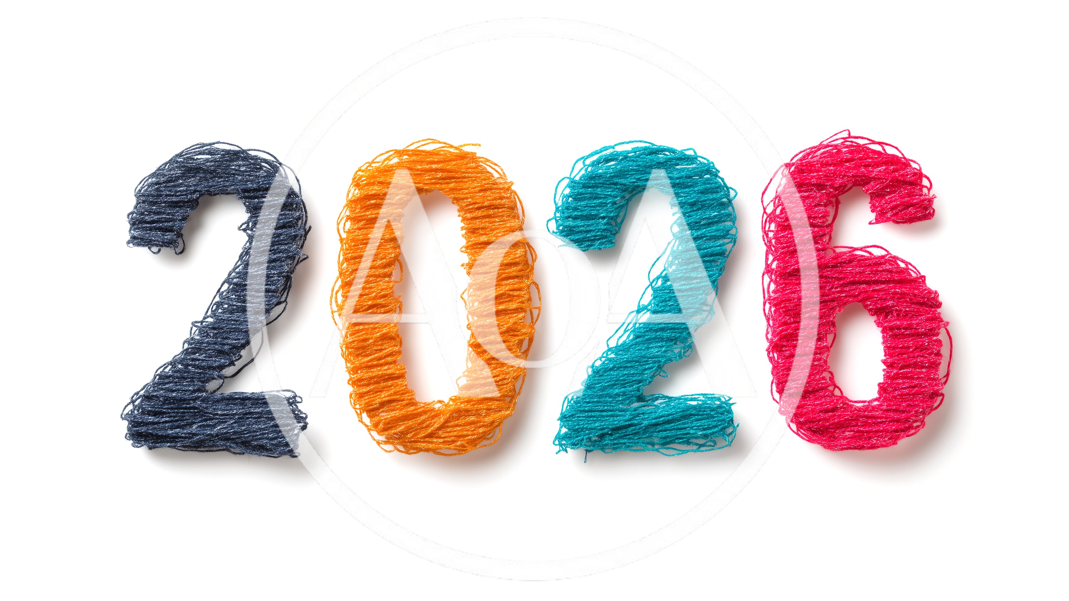 Colorful Yarn Text 2026 Isolated On White Background