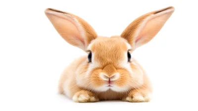 Adorable Ginger Rabbit Sitting On White Background