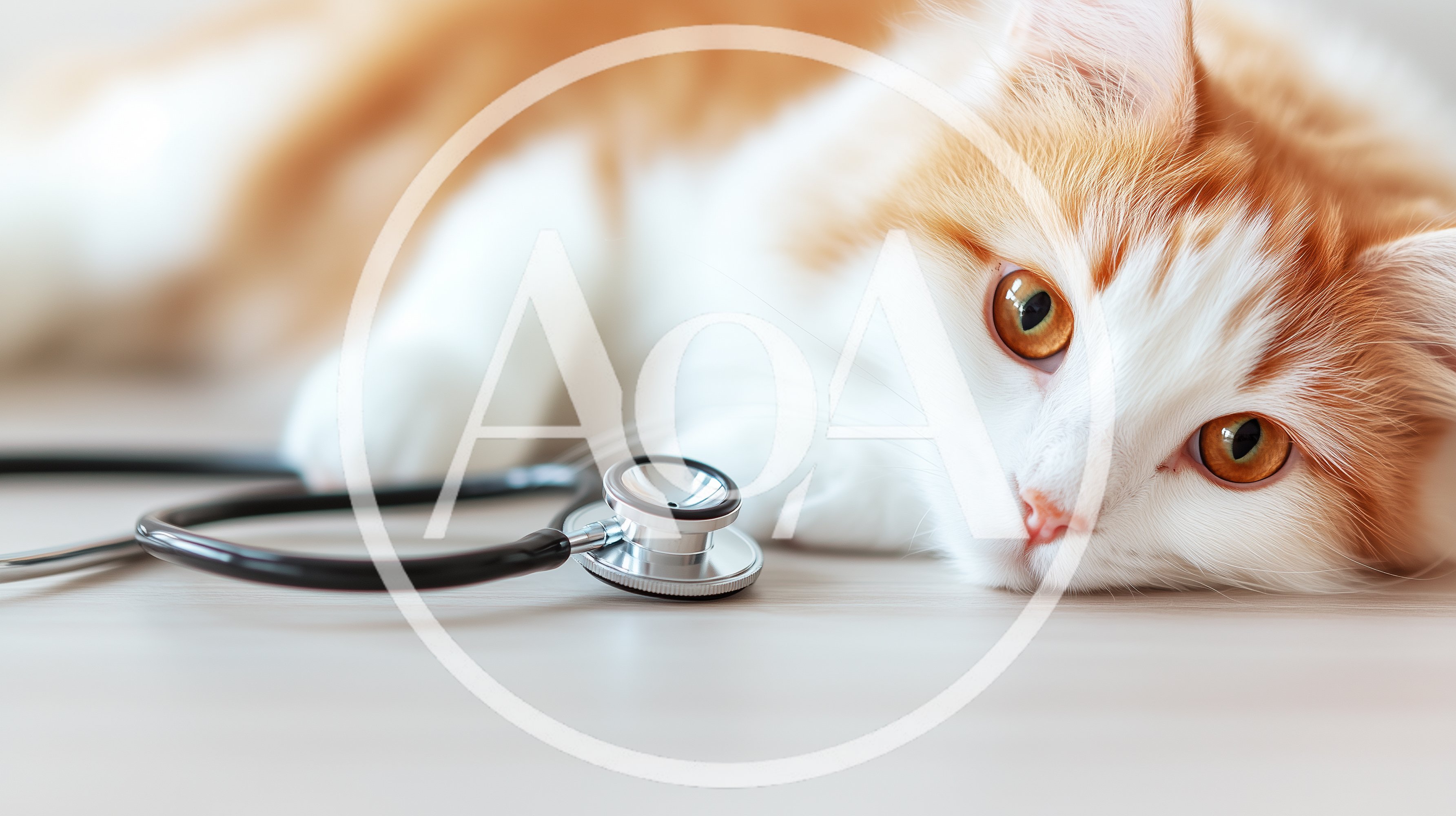 Ginger and White Cat Lying Next to a Stethoscope