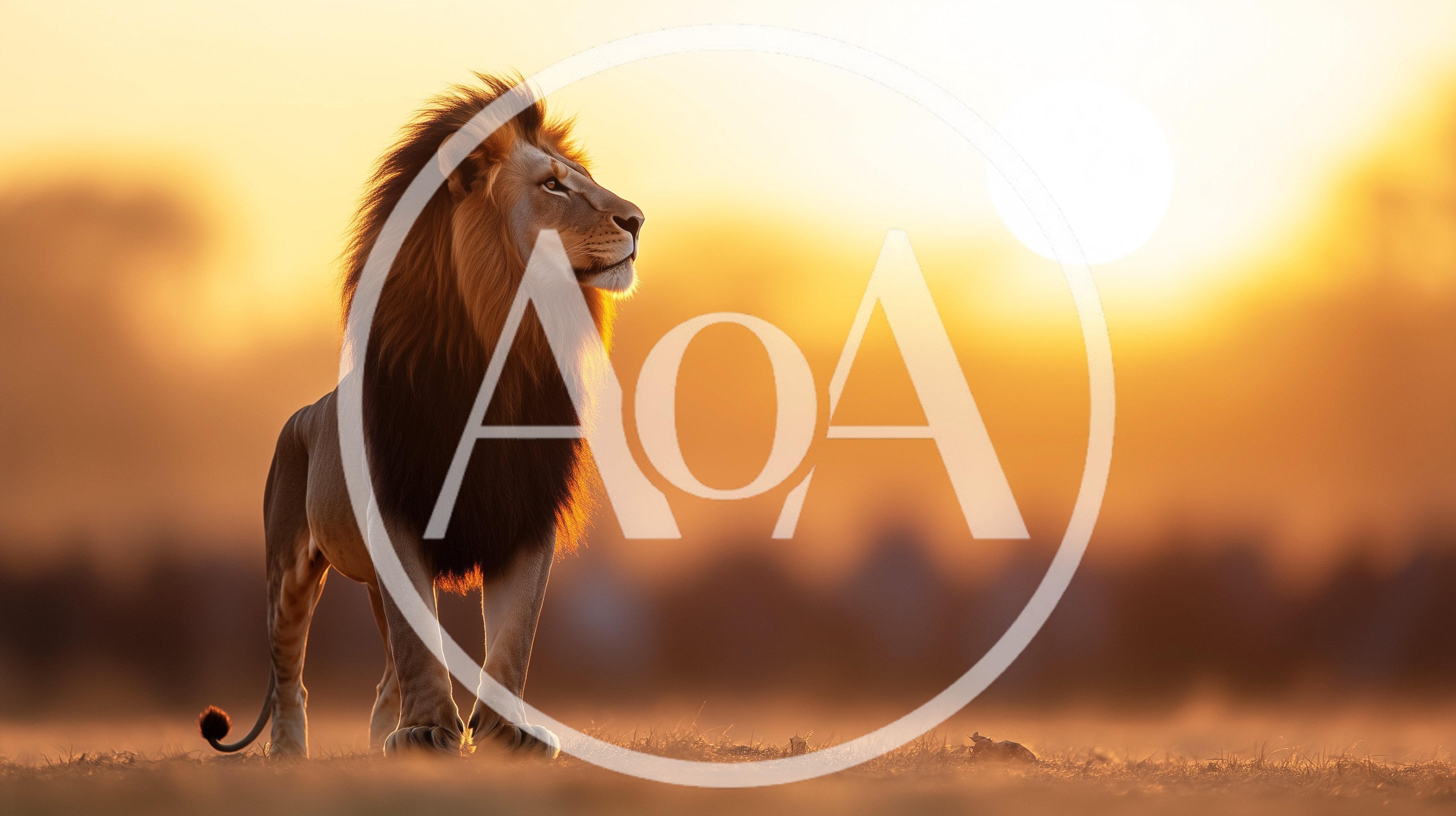 Majestic Male Lion Standing In Golden Sunset Savanna