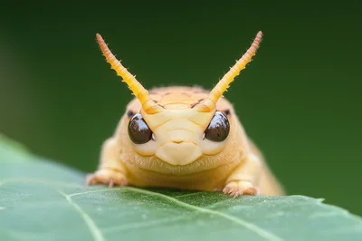 Macro Close Up Of A Unique Yellow Caterpillar