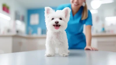West Highland White Terrier Puppy at Veterinary Clinic