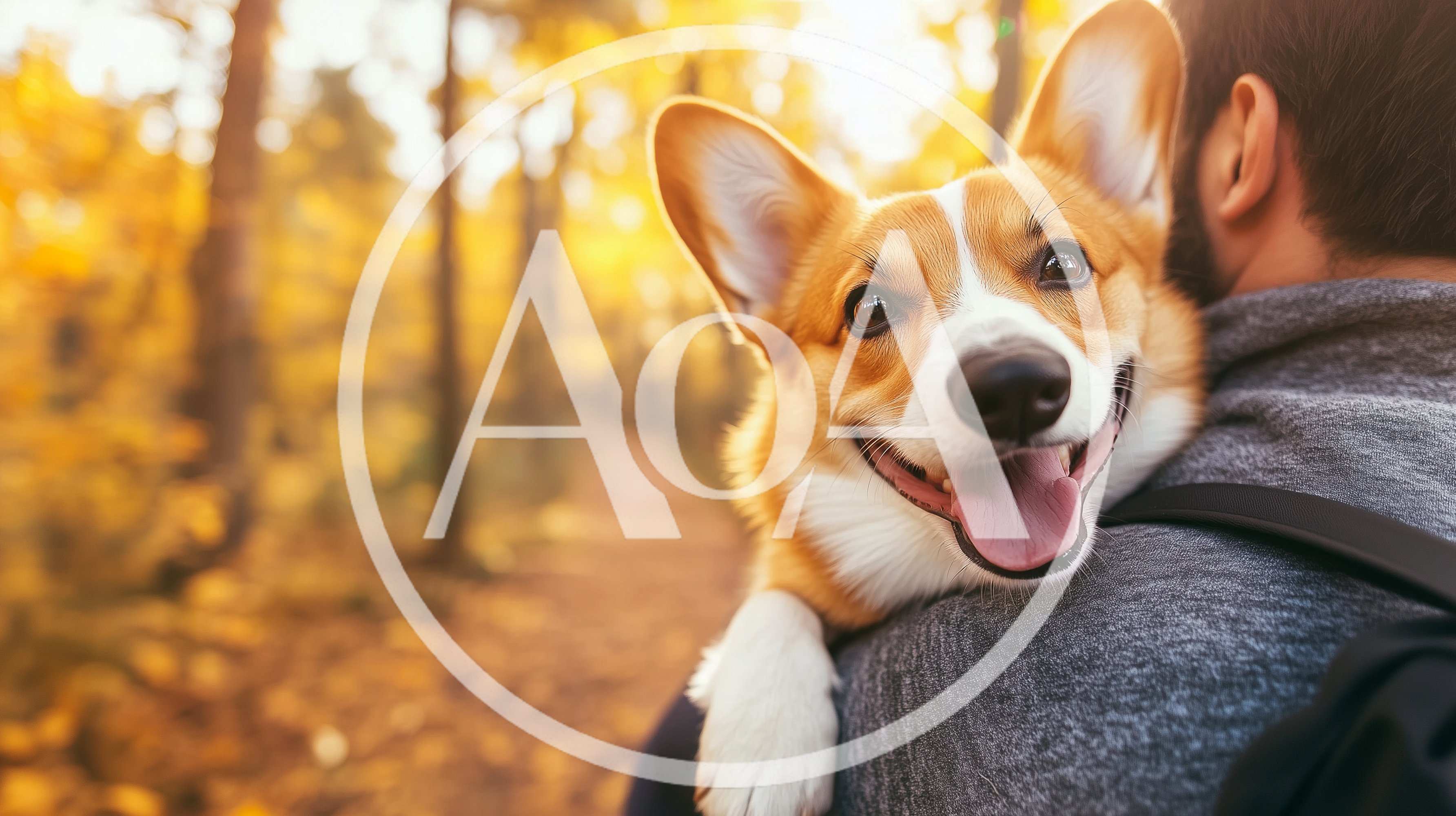 Corgi Dog Being Carried By Owner In Autumn Forest